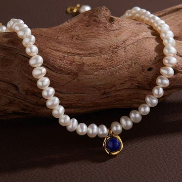 925 Sterling Silver Pearl & 12-Month Birthstone Necklace