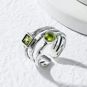 925 Sterling Silver Green Peridot Ring