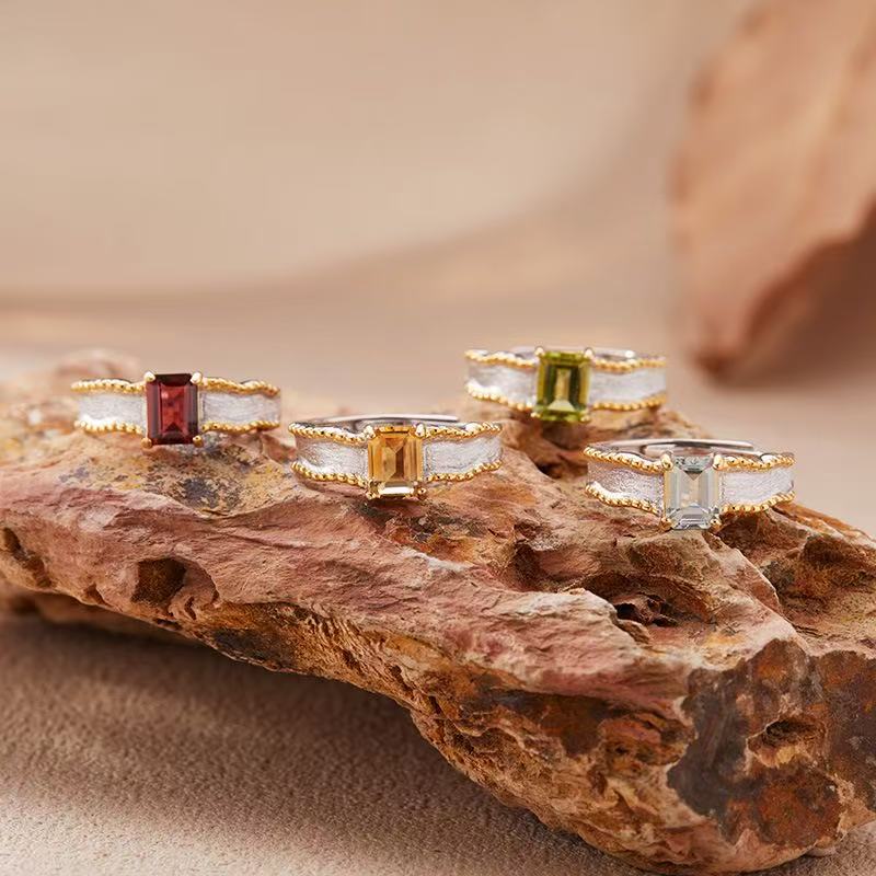 925 Sterling Silver Natural Crystal Adjustable Ring