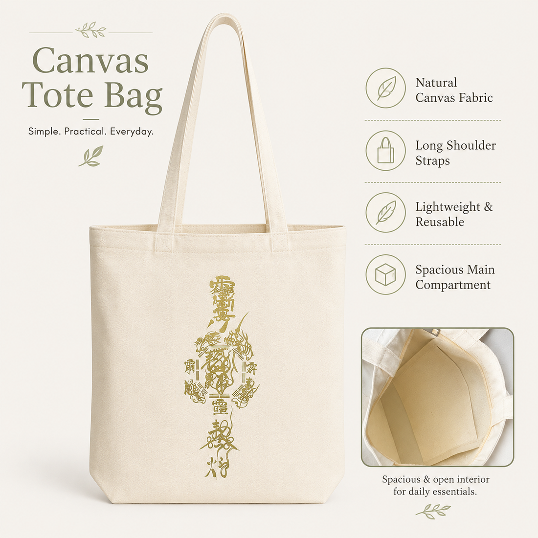Talisman Canvas Tote Bag —— Carry Wealth, Carry Blessings, On the Go