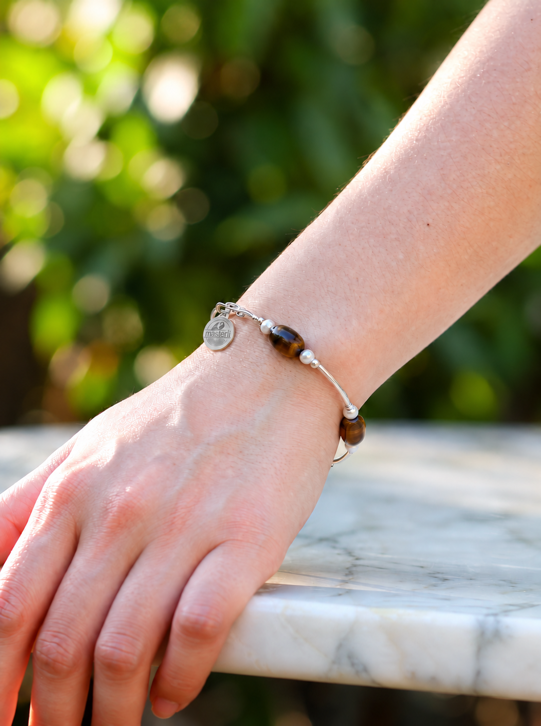 Tiger’s Eye & Pearl Sterling Silver Feng Shui Bracelet