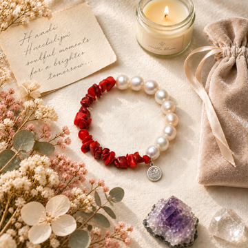Master Li’s Fire & Water Pearl and Red Natural Stone Bracelet