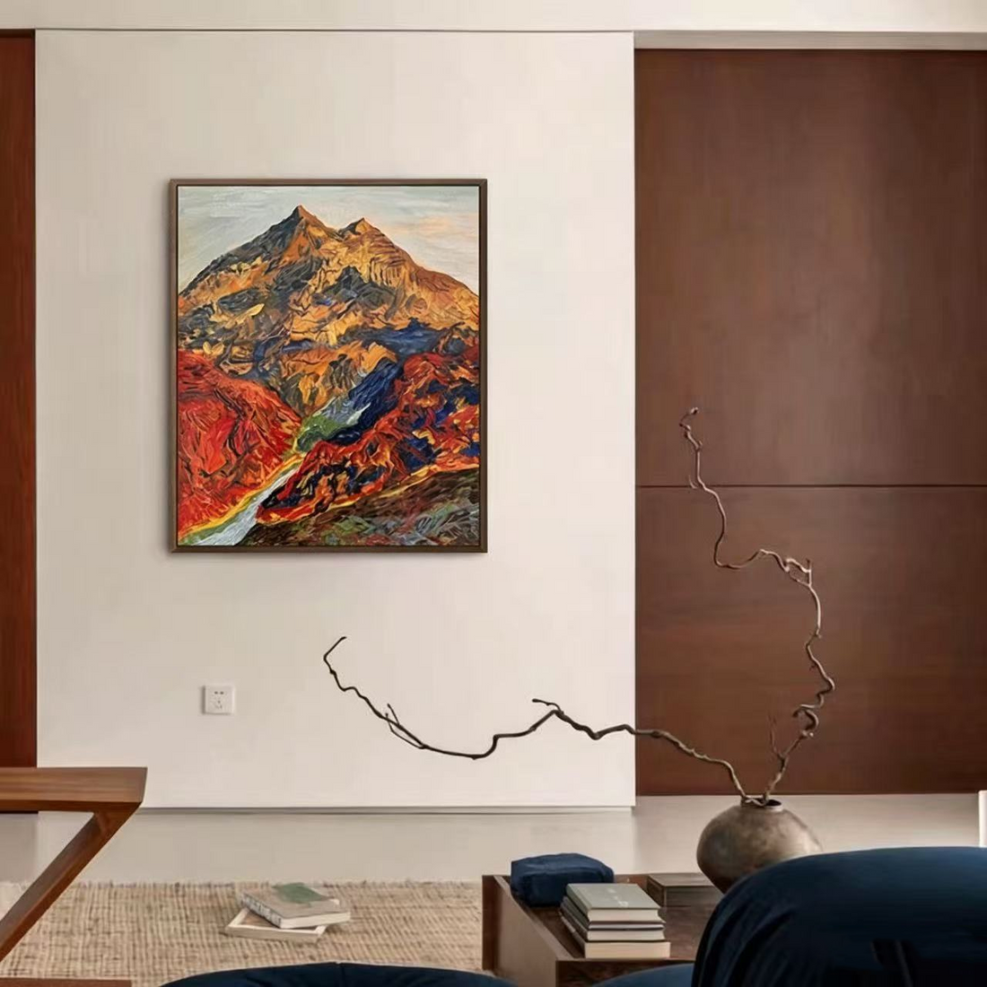 Feng Shui Oil Painting – Vermilion Mountain Landscape | Fire & Earth Energy Art