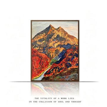 Feng Shui Oil Painting – Vermilion Mountain Landscape | Fire & Earth Energy Art