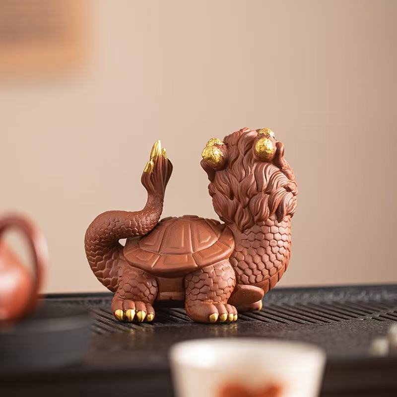 Gilded Dragon-Turtle Tea Pet Figurine