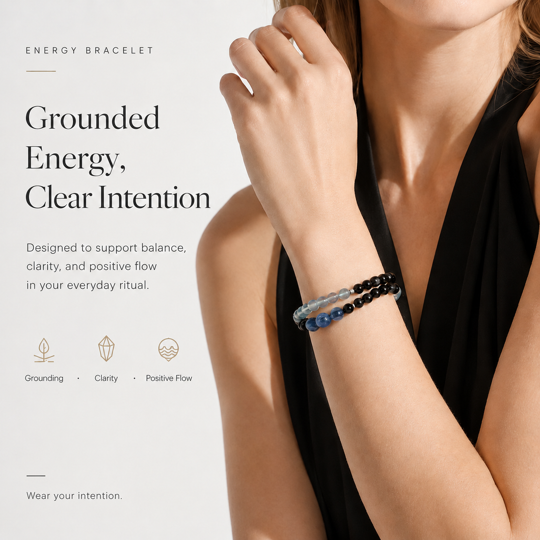 Feng Shui Energy Bracelet Set – Kyanite, Obsidian & Crystal