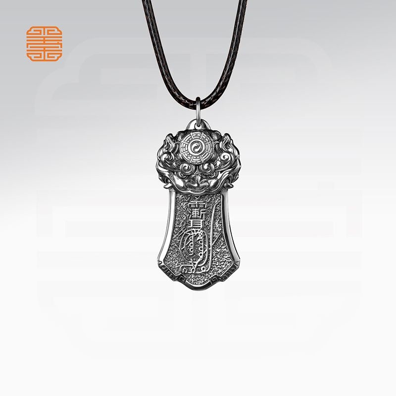 999 Fine Silver Taoist Talisman Pendant | Auspicious Beast Amulet
