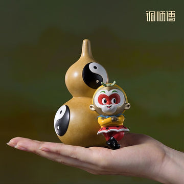 Sun Wukong & Tai Chi Gourd Brass Figurine | Hand-Painted Chinese Mythology Art