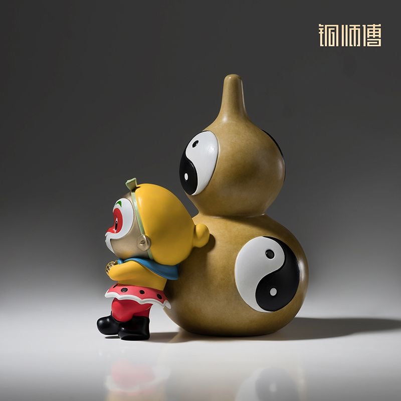 Sun Wukong & Tai Chi Gourd Brass Figurine | Hand-Painted Chinese Mythology Art