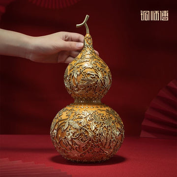Fu Lu Lin Men Brass Gourd Sculpture | Traditional Lost-Wax Casting Art