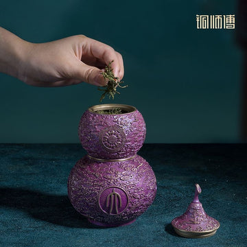 Purple Auspicious Cloud Brass Gourd Tea Caddy | Double-Layer Storage Jar