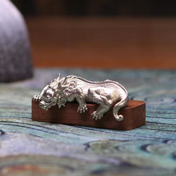 Chinese Auspicious Beast Paperweight – White Copper Desk Sculpture
