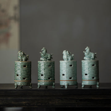 Green-Glazed Horse & Auspicious Beast Decorative Vessel