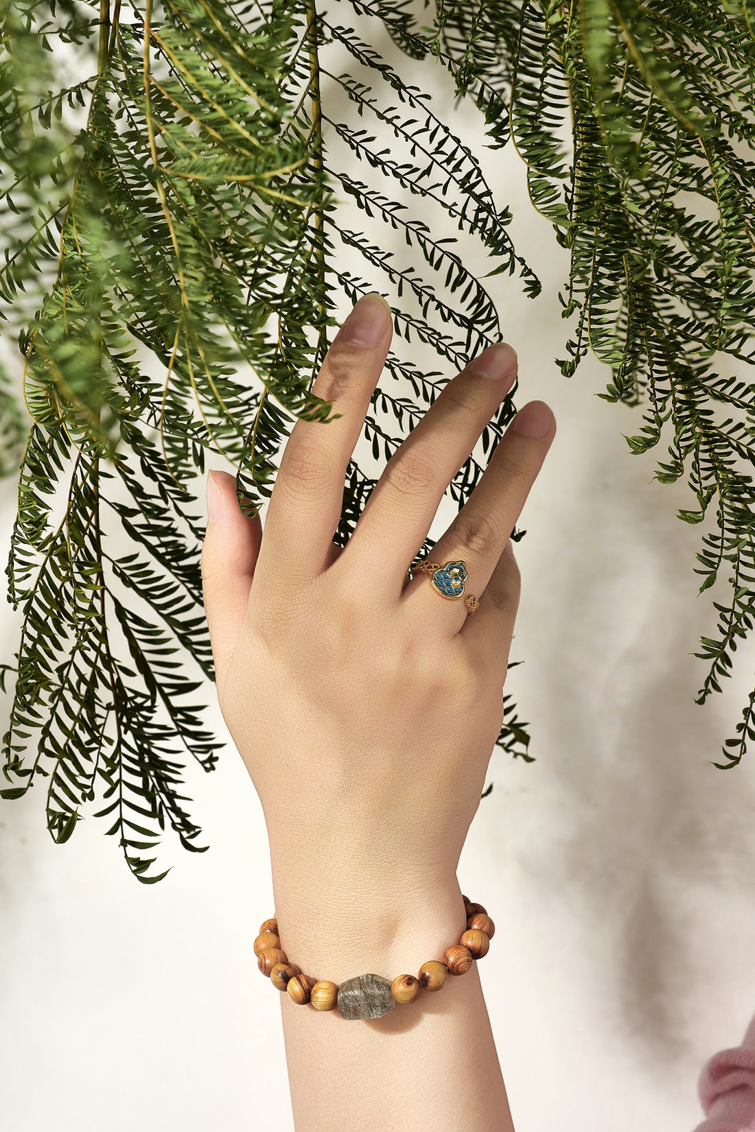 Enamel Apricot Leaf Gourd Ring