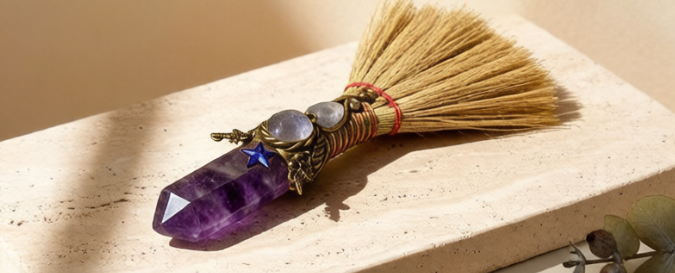 Broom ornaments blends the energy of natural crystals